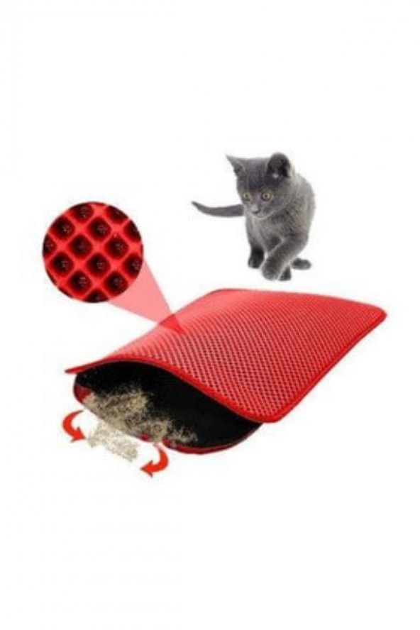 Elekli Kedi Tuvalet Önü Paspası-Kırmızı