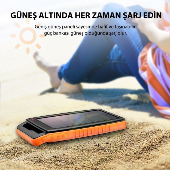 RAVPower RP-PB003 15000mAh IPX4 Outdoor Güneş Enerjili ve Led Işıklı Taşınabilir Şarj Cihazı Powerba - 2