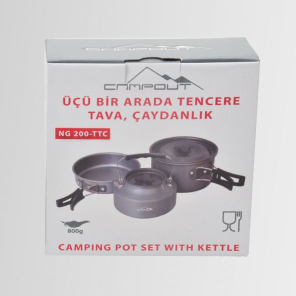 Nurgaz NG-200-TTC Outdoor Yemek Kapları - Servis Kaşıkları - Üçü Bir Arada Kamp Tencere Tava Çaydanlık Seti - 3