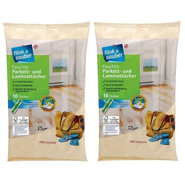 Flink & Sauber Parke ve Lamine Yüzeylere Özel Islak Yer Bezi 2 x 16 Adet 22 x 30 CM