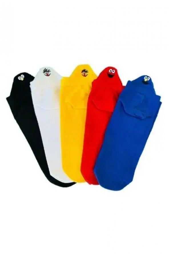 Nuh Home Çok Renkli Unisex 5'li Paket Çorap-Çılgın Emoji Desenli Patik