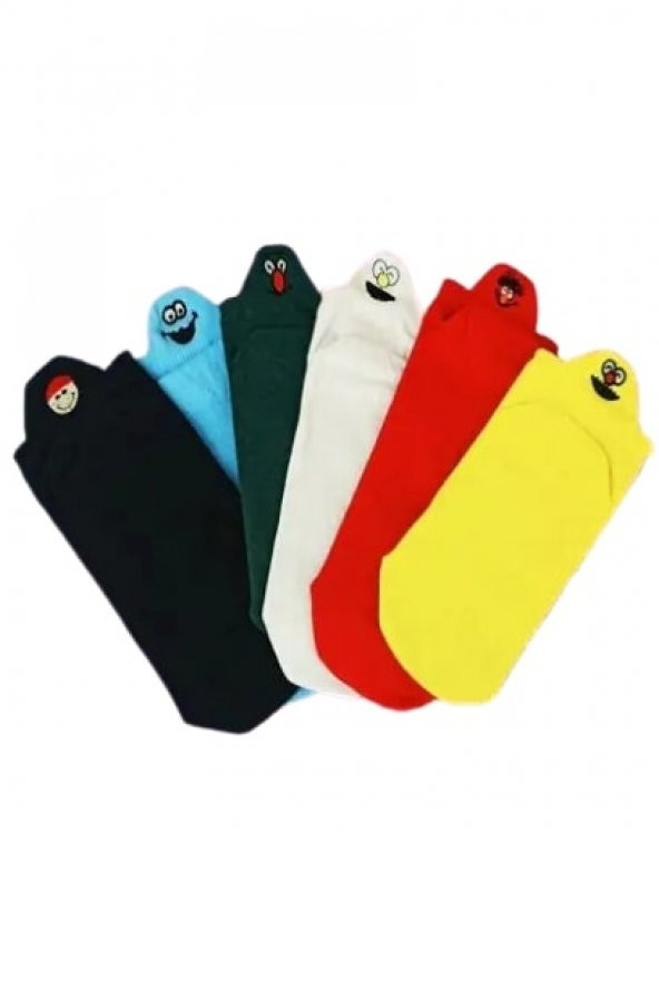 Nuh Home 6'lı Gökkuşağı Emoji Çorap Seti-Renkli Emojili Patik Çorap