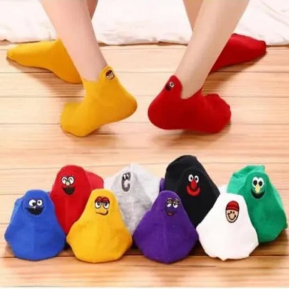 Nuh Home Kadın 12 Çift Emoji Patik Çorap Karışık Renkli Patik Çorap
