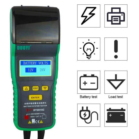 Profesyonel Servisler İçin Termal Yazıcılı Otomotiv Akü Sistemi Test Cihazı 24V/12V - 8