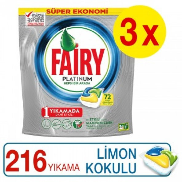 Fairy Platinum 72 x 3 Yıkama Bulaşık Makinesi Deterjanı Kapsülü Limon Kokulu