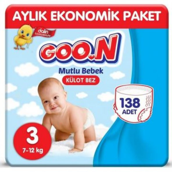 Goon Mutlu Bebek Külot Bez 3 Beden Aylık Ekonomik Paket 138 Adet