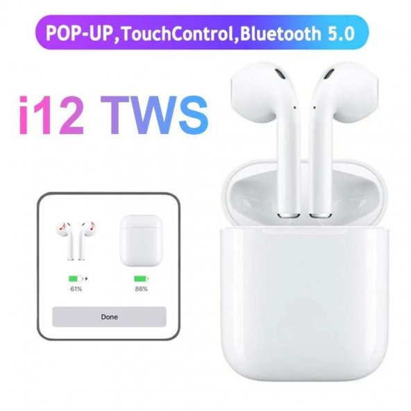 i12 TWS Bluetooth 5.0 Kablosuz Kulaklık Dokunmatik Siri Destekli - 4