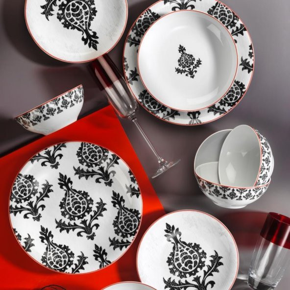 Kütahya Porselen Zeugma 24 Parça 10733/Siyah Desen Yemek Takımı