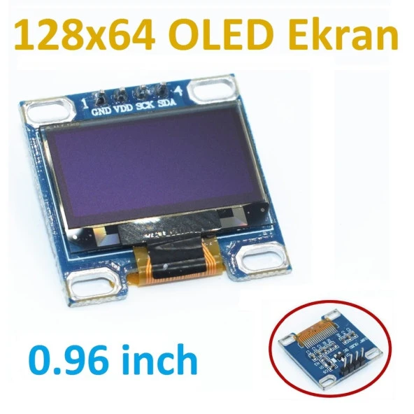128x64 OLED Ekran LCD 0.96 I2C Arduino Raspberry PI Sarı Mavi - Resim 3