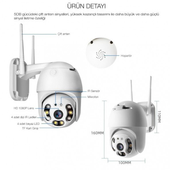 2.0 MP gece görüşlü ptz ip wifi dış mekan güvenlik kamerası. - 3