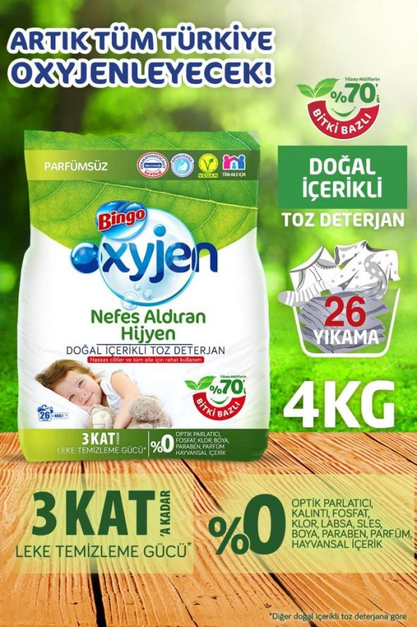 Bingo Oxyjen Doğal İçerikli Toz Çamaşır Deterjanı 4 Kg - 2