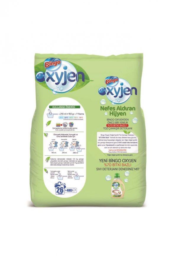 Bingo Oxyjen Doğal İçerikli Toz Çamaşır Deterjanı 4 Kg - 3