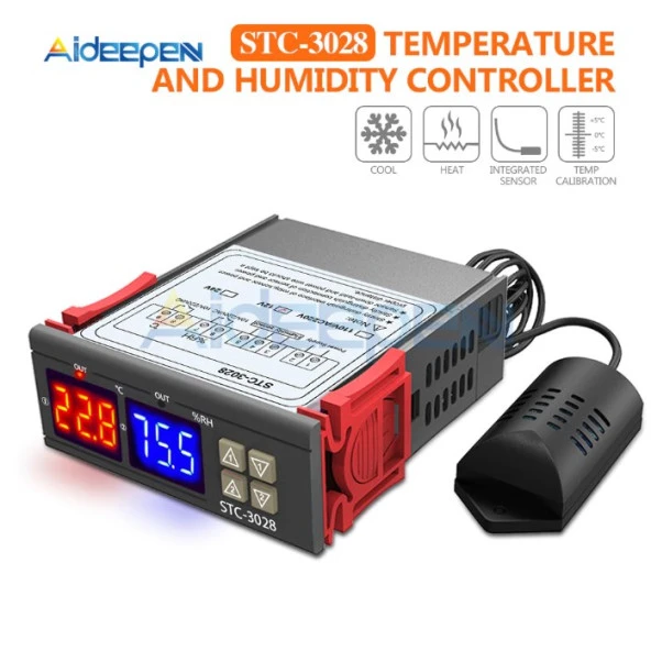 STC-3028 dijital sıcaklık nem ölçer 110-220V 10A termostat çift ekran termometre
