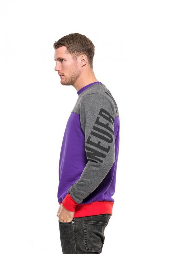 Karinmoda Erkek Günlük Kışlık Mor Gri Baskılı Sweatshirt - 2