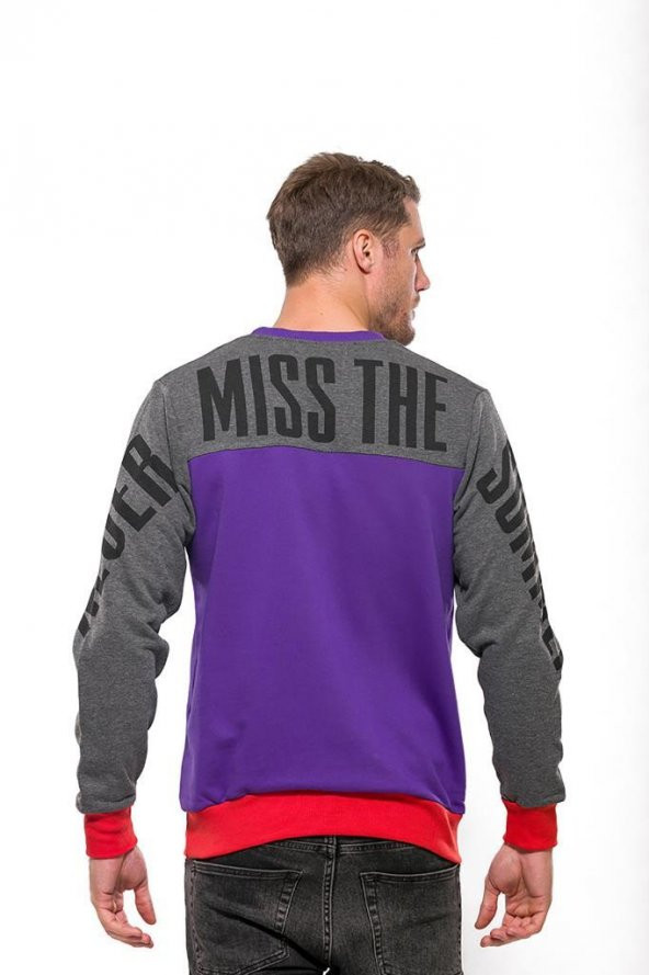 Karinmoda Erkek Günlük Kışlık Mor Gri Baskılı Sweatshirt - 3