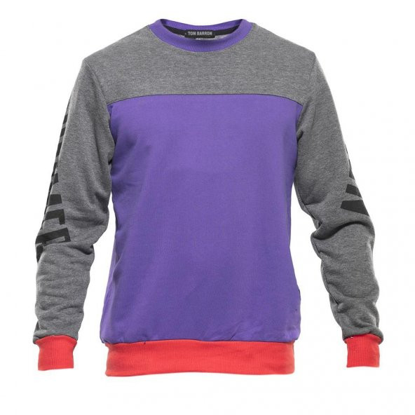 Karinmoda Erkek Günlük Kışlık Mor Gri Baskılı Sweatshirt - 4