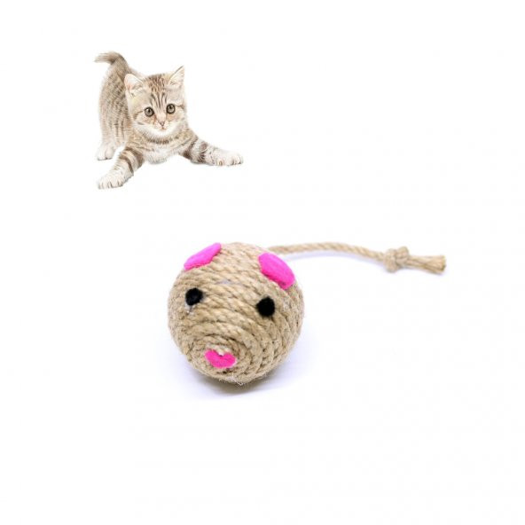 Petviya Kuyruklu Hasır Top Kedi Oyuncağı 5 Cm - Kedi Topu Oyuncak