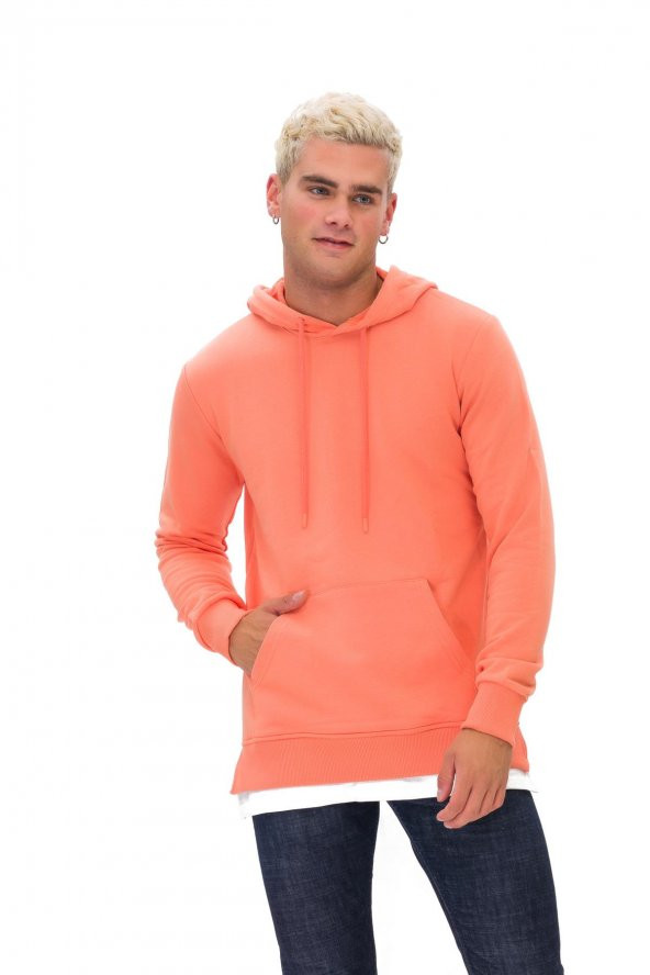 Karinmoda Günlük Erkek Sweatshirt Kapşonlu Pembe - 1