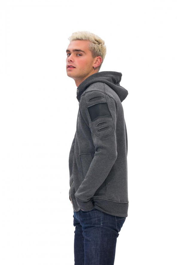 Karinmoda  Günlük Erkek Sweatshirt Kolları Nervurlu Gri Cepli - 2