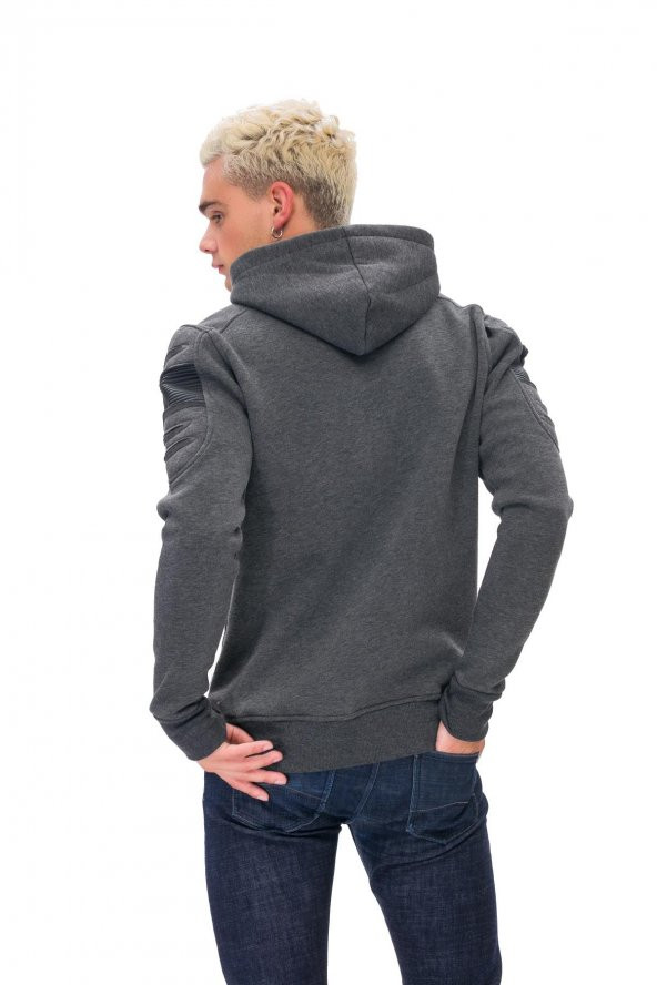 Karinmoda  Günlük Erkek Sweatshirt Kolları Nervurlu Gri Cepli - 3