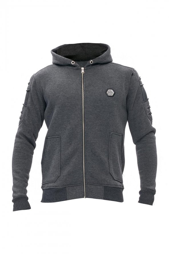 Karinmoda  Günlük Erkek Sweatshirt Kolları Nervurlu Gri Cepli - 6