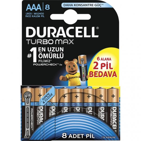 Duracell Turbomax Alkalin AAA İnce Kalem Pil 8li Paket