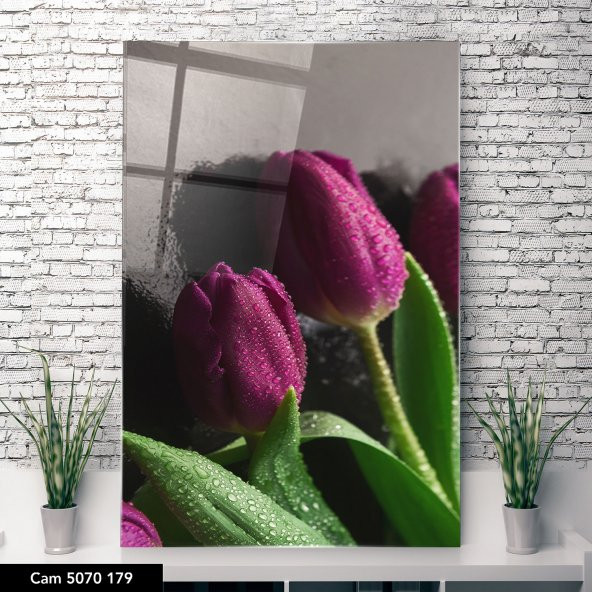 PRATİKDEKOR CAM TABLO | ÇİÇEKLİ TABLO | 50x70 | UV BASKI | TEMPERLİ CAM |