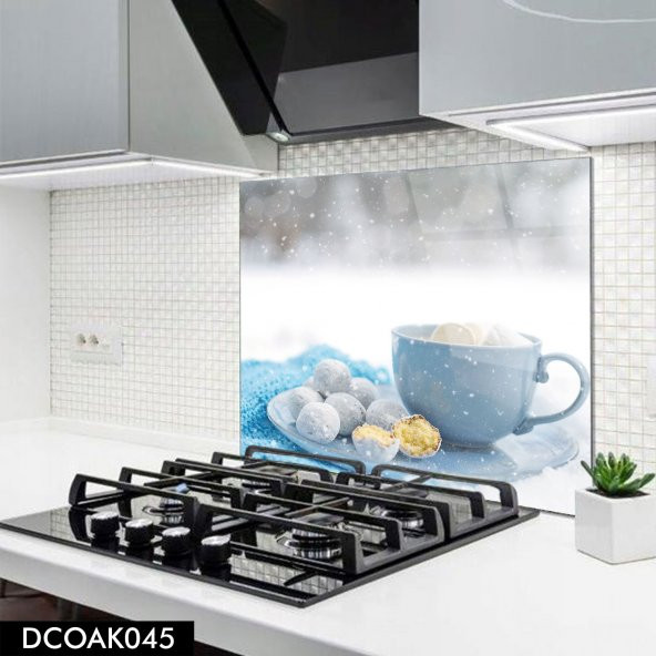 DİSEGNO CAM OCAK ARKASI KORUYUCU 50x50 cm | MAVİ KUPA DESENLİ - 1