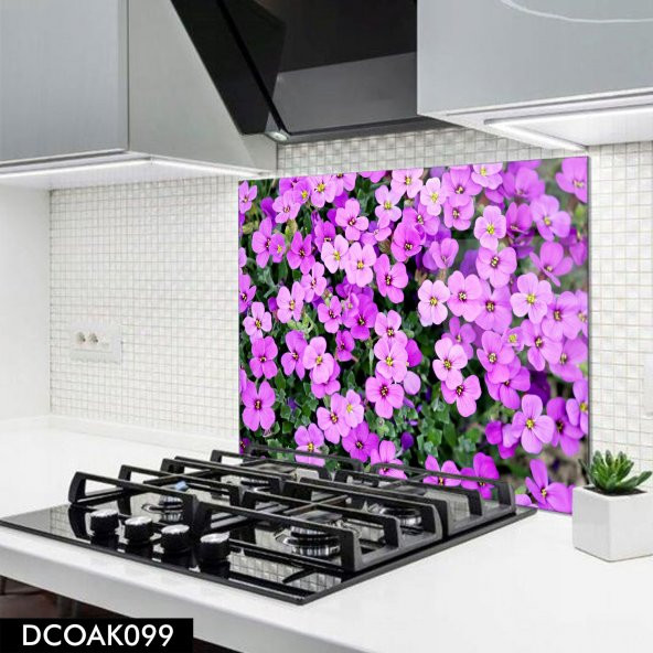 DİSEGNO CAM OCAK ARKASI KORUYUCU 50x50 cm | MOR ÇİÇEK DESENLİ - 1