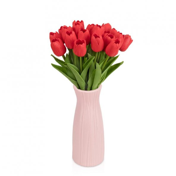 Çizgi Desenli Pembe Plastik Saksıda 20’li Yapay Islak Lale - 2