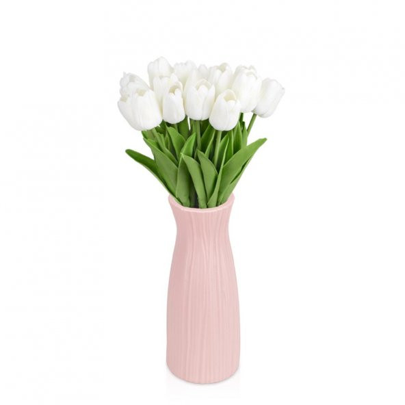 Çizgi Desenli Pembe Plastik Saksıda 20’li Yapay Islak Lale - 5