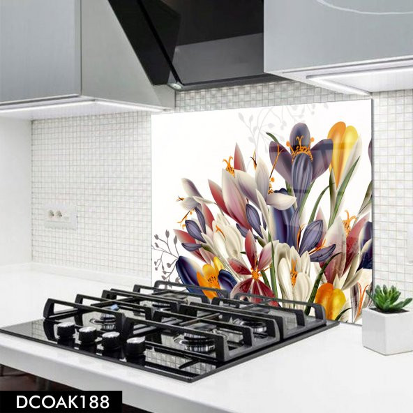 DİSEGNO CAM OCAK ARKASI KORUYUCU 50x50 cm | GEOMETRİK ÇİÇEK DESENLİ - 1