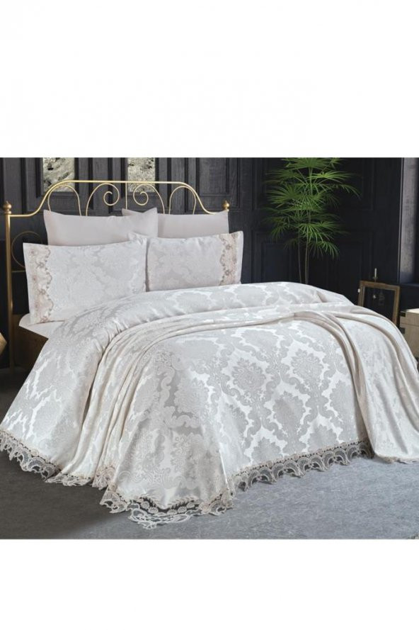 Çeyiz Diyarı Crown Yatak Örtüsü Krem - 4