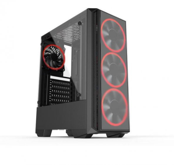 Elba 5507 Cam Panel 4x12cm Kırmızı Led Fan ATX Oyuncu Kasası (PSU Yok)