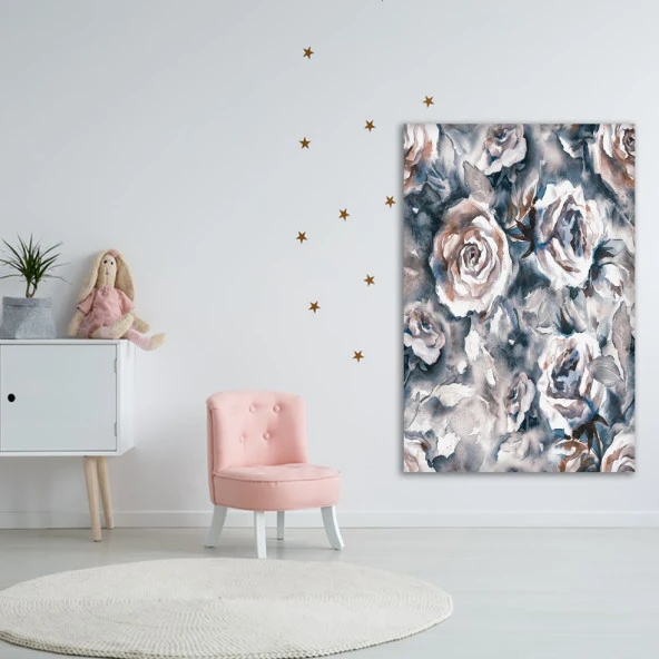 Baskılı Duvar Örtüsü Soyut Gri Ve Pembe Gül Desenli - 3