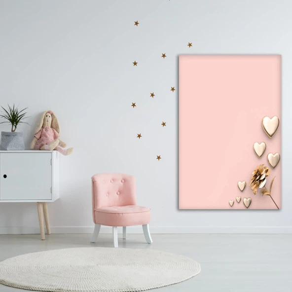 Baskılı Duvar Örtüsü Somon Renklerle Çiçekkten Dağılan Kalpler Desenli - 3