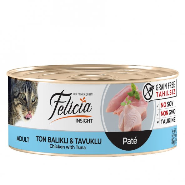 Felicia Tahılsız 85 gr Ton Balıklı-Tavuklu  Kıyılmış Yaş Kedi Maması  SKT : 06/2024