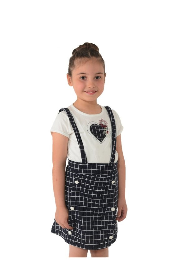 Teqne Kids Kareli Etek Kalpli Askılı Elbise