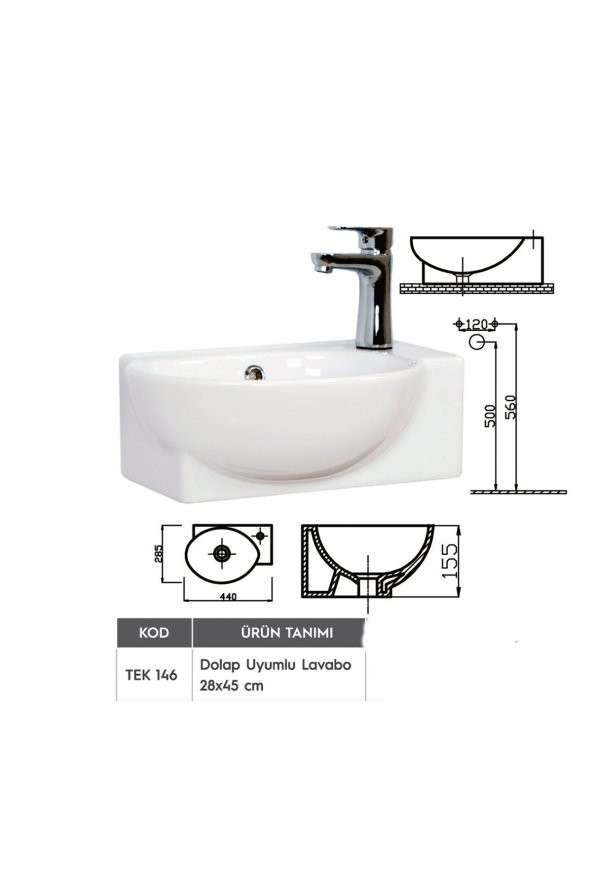 ALVİT DOLAP UYUMLU LAVABO 28X45