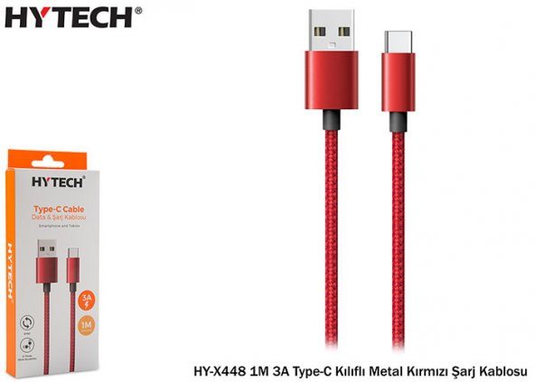 Hytech HY-X448 1m 3a Type-c Kılıflı Metal Kırmızı Şarj Kablosu - 2