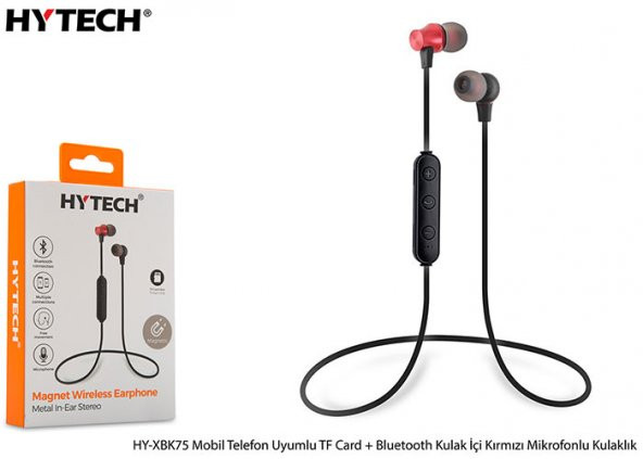 Hytech HY-XBK75 Mobil Telefon Uyumlu TF Card+Bluetooth Kulakiçi Kırmızı Mikrofonlu Kulaklık