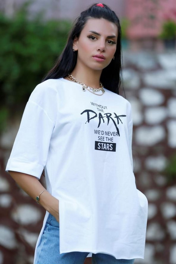 Dark Baskılı Tişört Beyaz - 2516.927. - 3