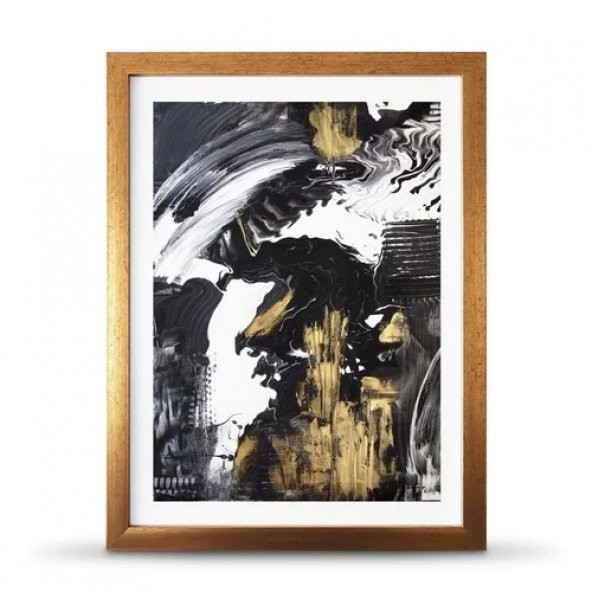 Soyut Siyah Beyaz Gold Poster Çerçeve - 30x40 cm Büyük Boy