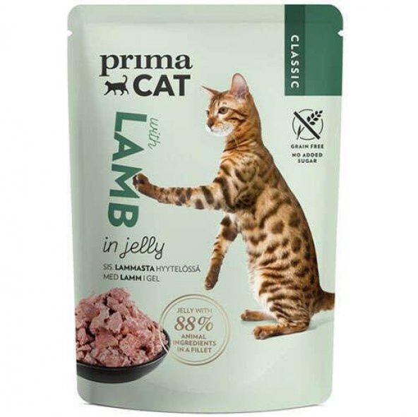 Prima Cat Kuzu Etli Jelly Tahılsız Kedi Konservesi 85 Gr