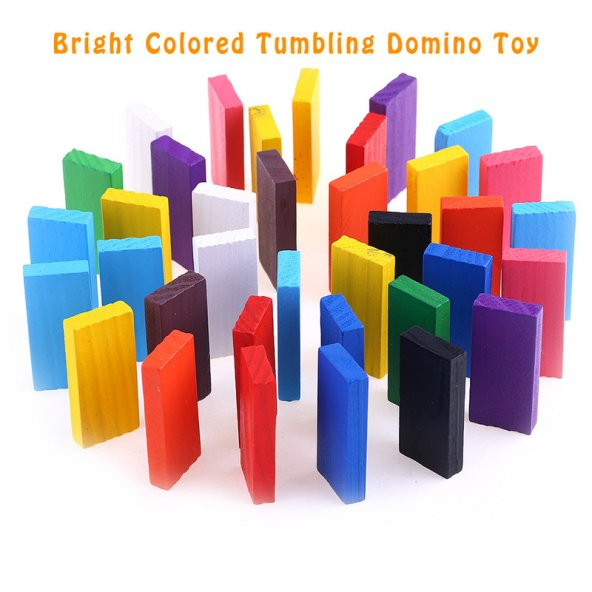 Ahşap Domino Taşları 100 Parça Renkli Eğitici Domino Oyunu