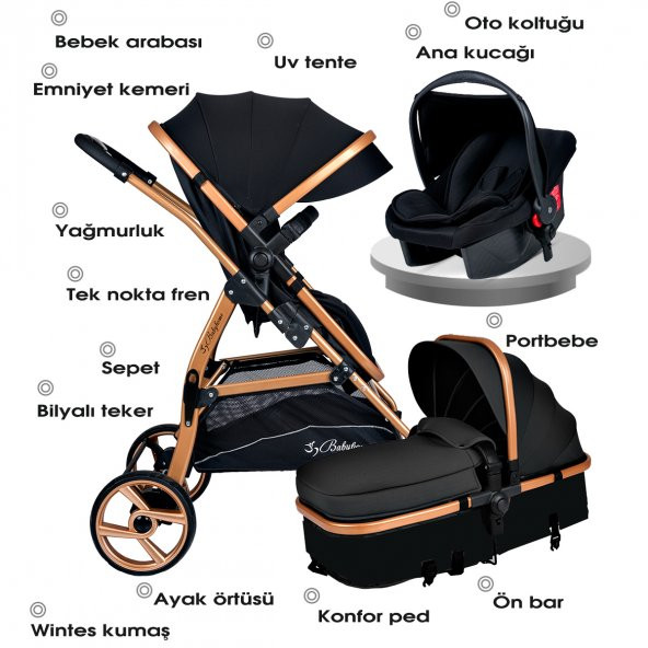 Baby Home Bh-855 Mix Gold Travel Sistem Bebek Arabası + Puset - 8