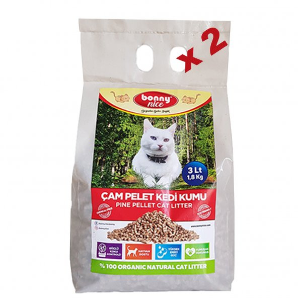 Bonny Nice Doğal Kedi Kumu Çam Pellet 2 kg 4 l x 2 Paket