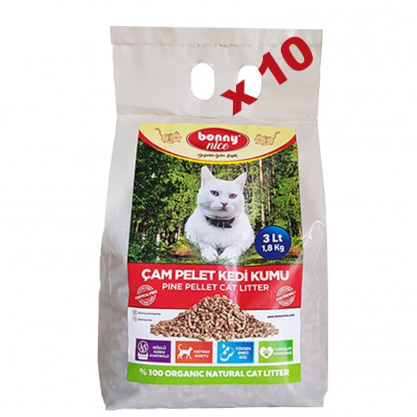 Bonny Nice Doğal Kedi Kumu Çam Pellet 2 kg 4 l x 10 Paket