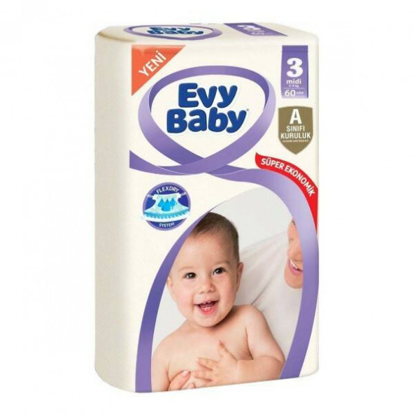 Evy Baby Bebek Bezi, Midi 3 Beden, 60 Adet