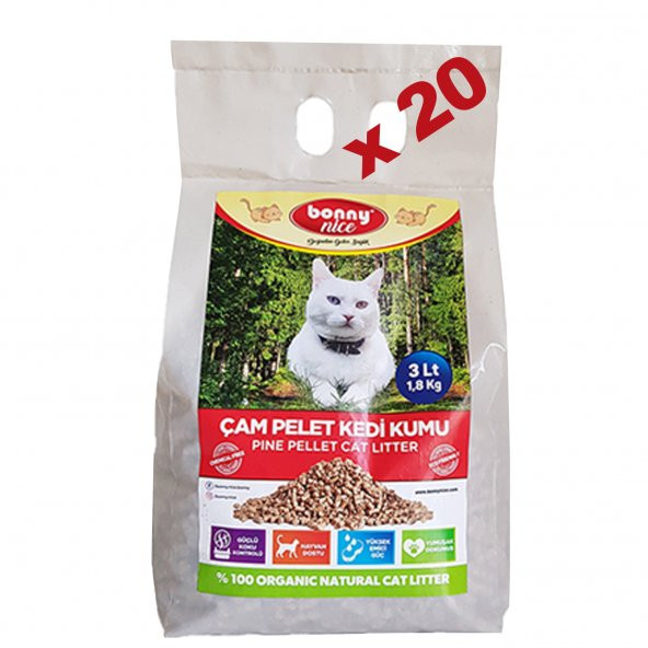 Bonny Nice Doğal Kedi Kumu Çam Pellet 2 kg 4 l x 20 Paket